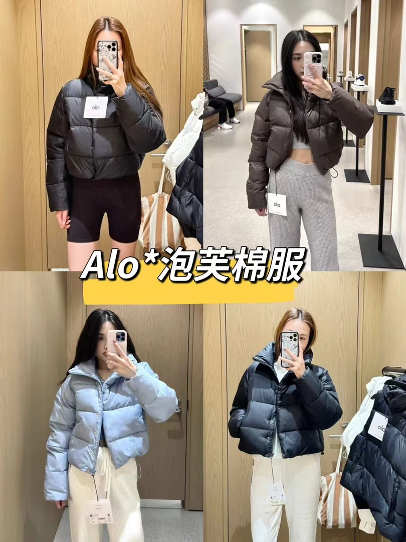 短款羽绒服棉服女显高外套泡芙格纹保暖黑色蓝色