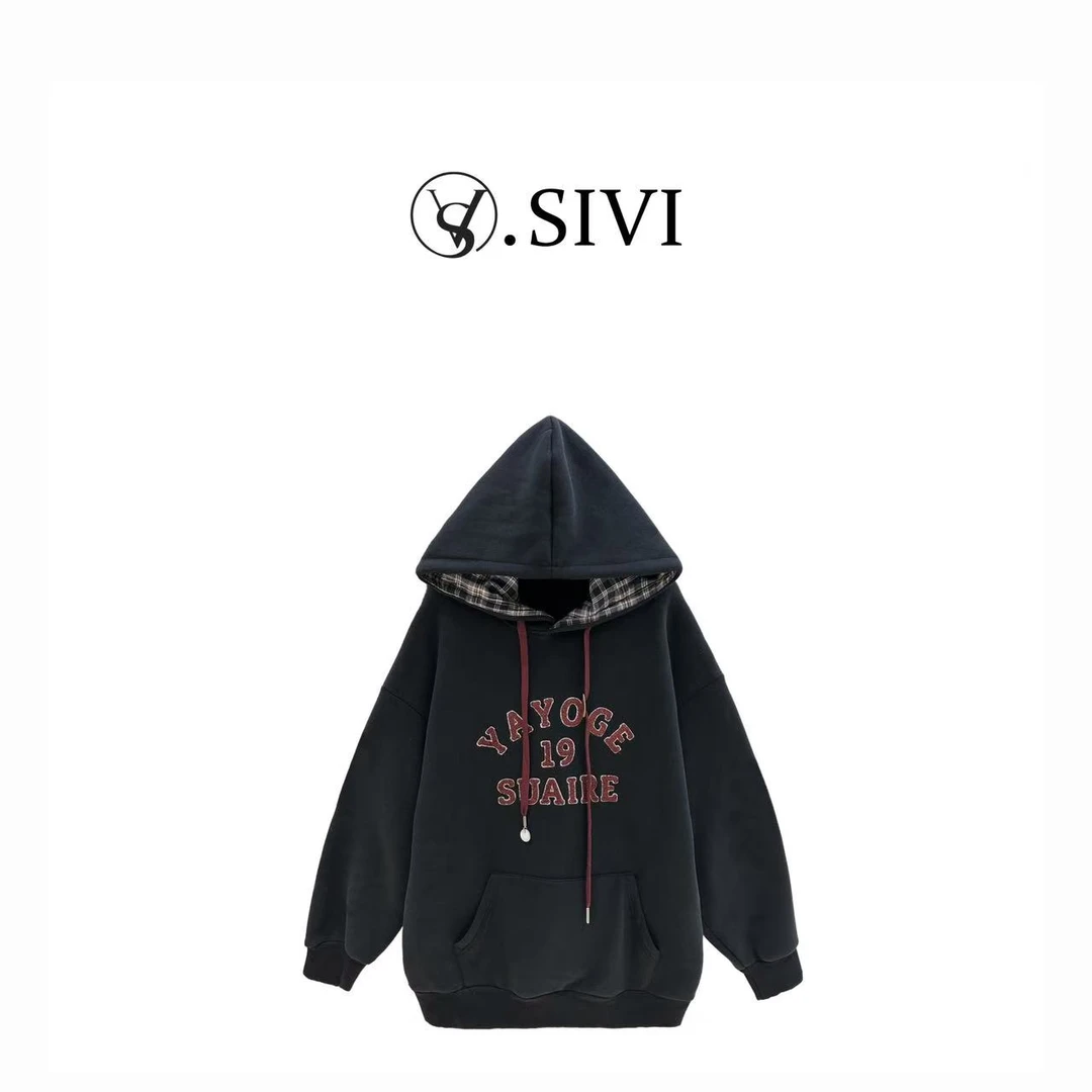 熙薇加绒连帽卫衣【西海岸风】冬季新款时尚休闲上衣F7634