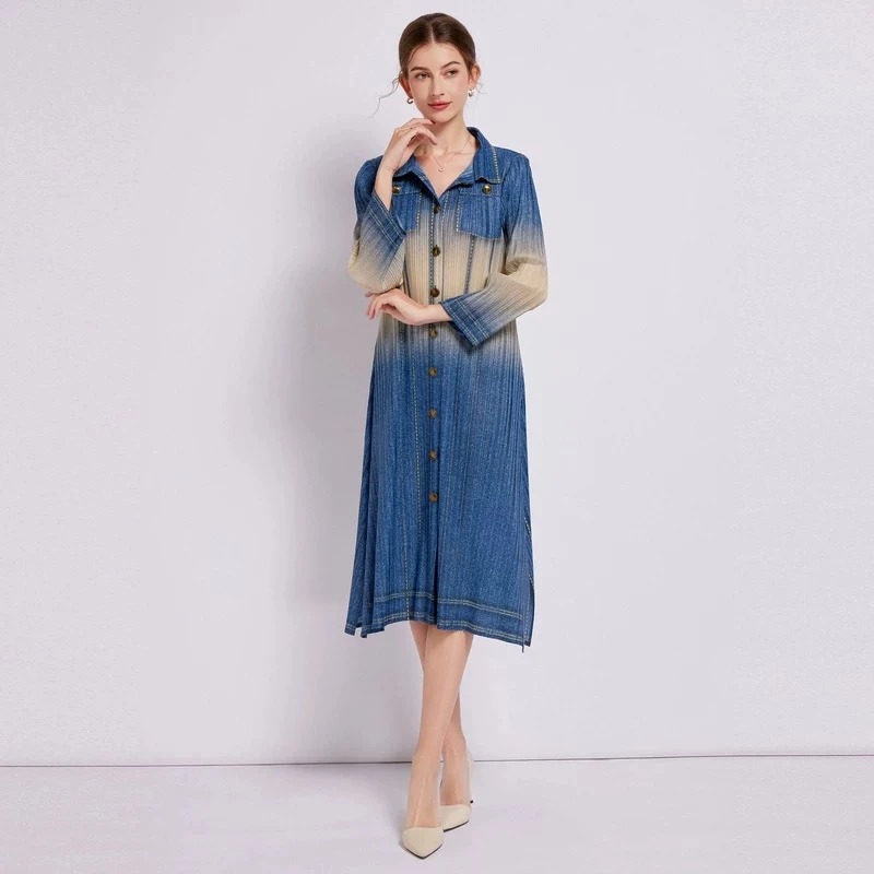 【F014胖哥专享】2025新款SAN宅褶皱开衫连衣裙中长款