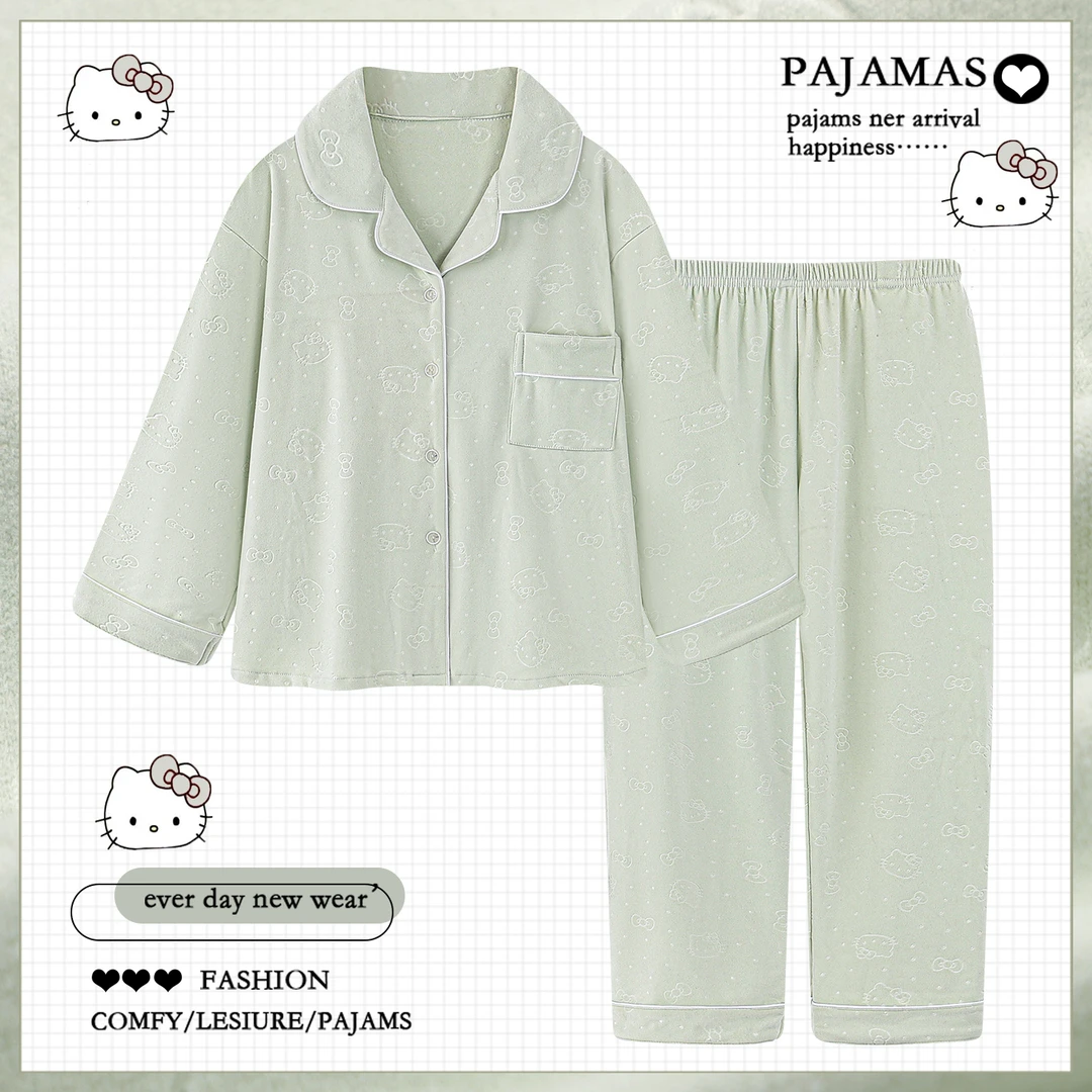 可爱卡通猫咪德绒睡衣女秋冬季长袖长裤高级感薄绒保暖家居服套装