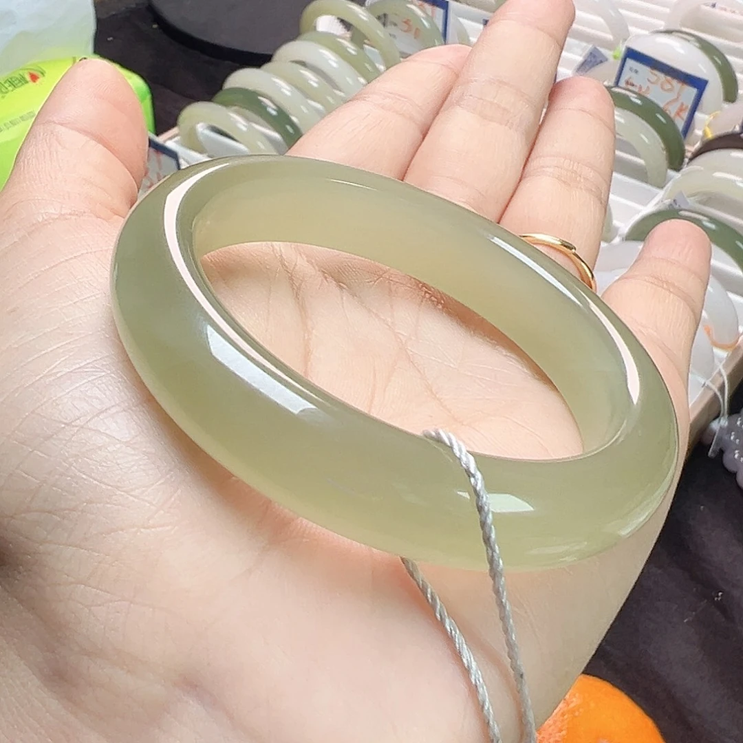 和田玉未镶嵌手镯冰猫，起荧，茶晴色