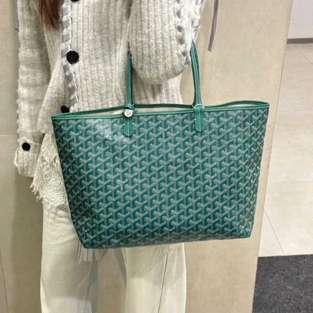 99新 Goyard 狗牙绿色老花托特单肩包
