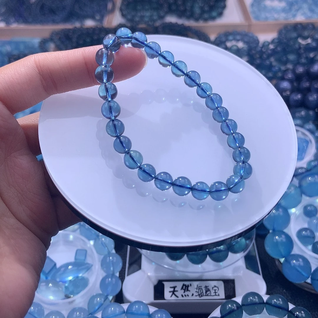 未镶嵌手串海蓝宝石6.8mm【670元 】叠拍10件