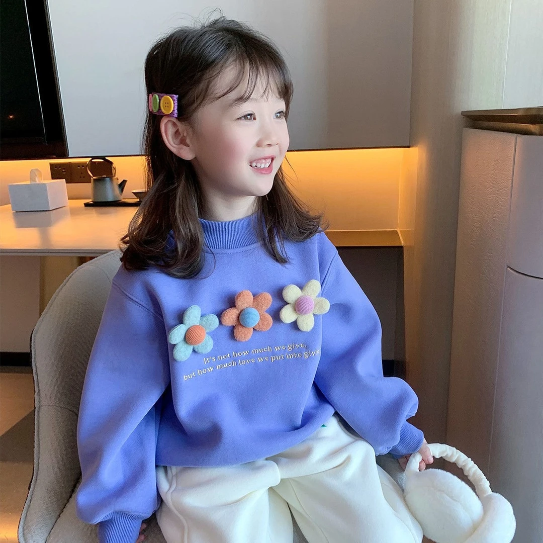 2025春秋新款女宝宝卫衣洋气时尚百搭卫衣立体花朵女宝宝洋气秋装