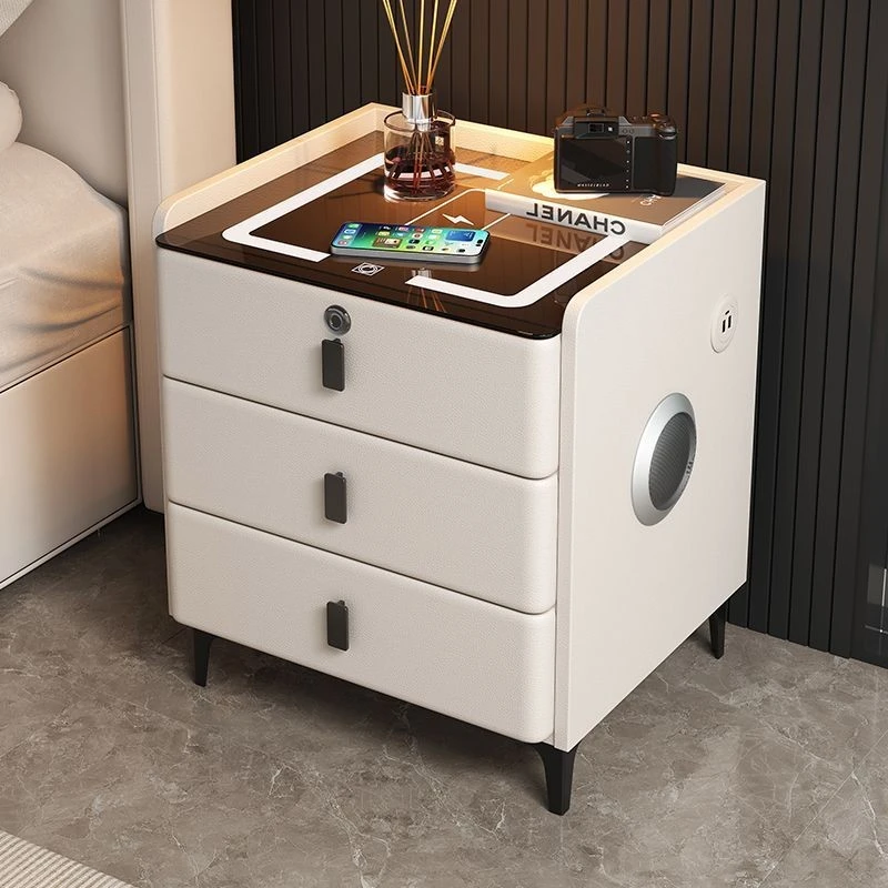 智能多功能实木充电家用床头柜高档轻奢床边柜网红大气卧室指纹锁