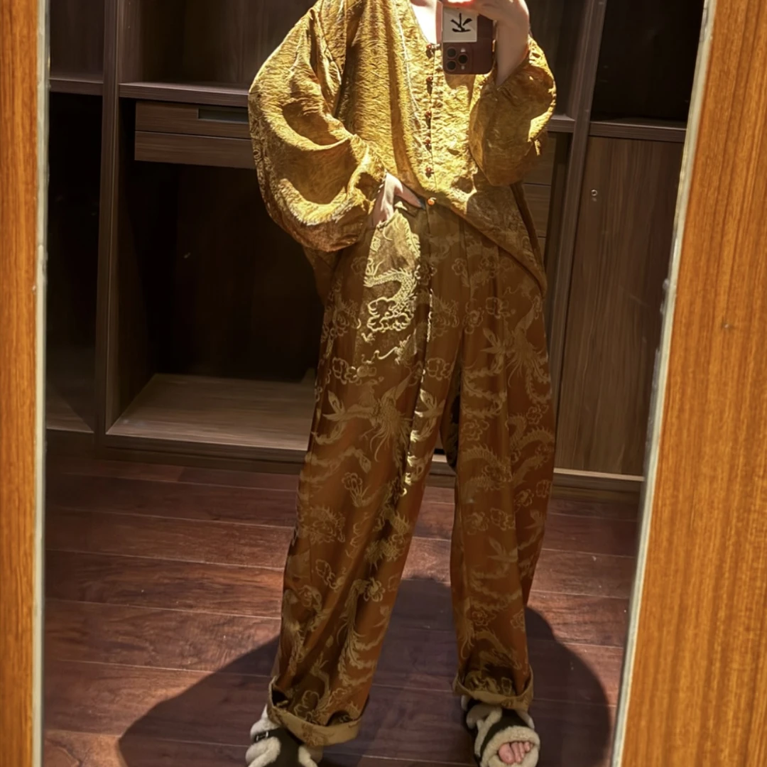 龙飞凤舞吉祥裤！丝棉提花新中式休闲裤！GZ6465