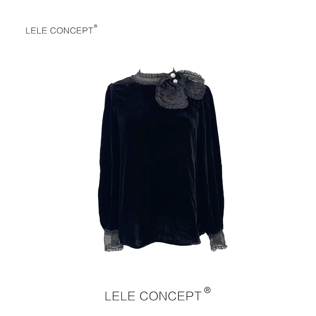 LELE CONCEPT｜【如一】蝴蝶结丝绒上衣长袖轻奢百搭黑色气质S0878