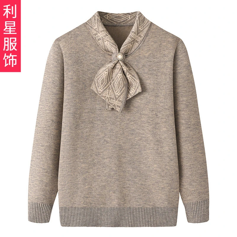 中老年女装秋冬装针织打底衫半高领洋气加绒加厚妈妈套头毛衣上衣