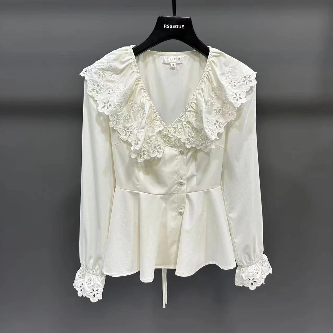 超好看白色长袖蕾丝女士高级感夏季2025新款上衣显瘦气质百搭