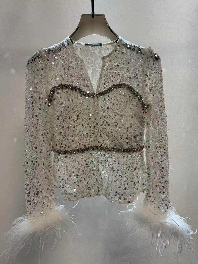 【no退no换】小香风闪亮片百搭T恤