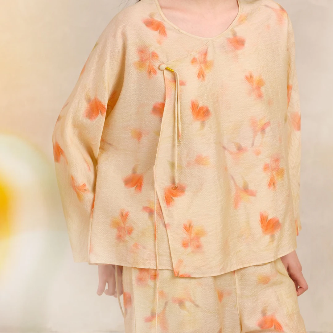 宽画优雅25秋冬国风款家居服套装碎花印花上衣