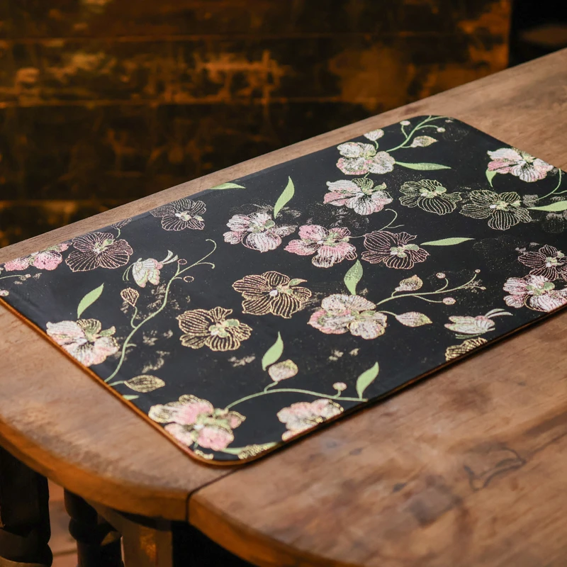 【悦生活】 <粉绒花>双面圆角织锦茶席45*28（慢蓝S0917）