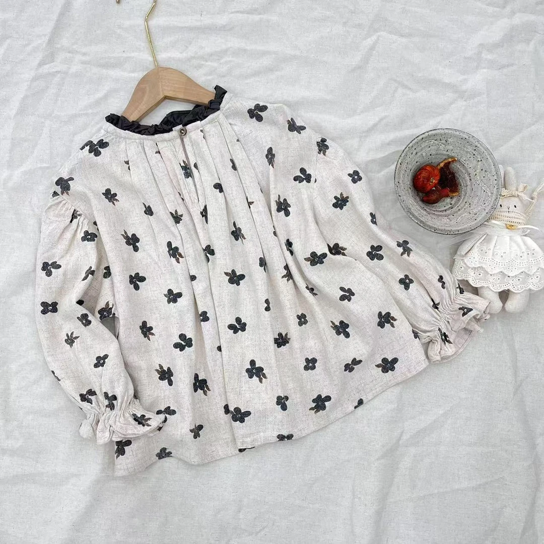 〖姐姐家〗2025春款儿童萌娃穿搭木耳领大花娃娃衫上衣25076