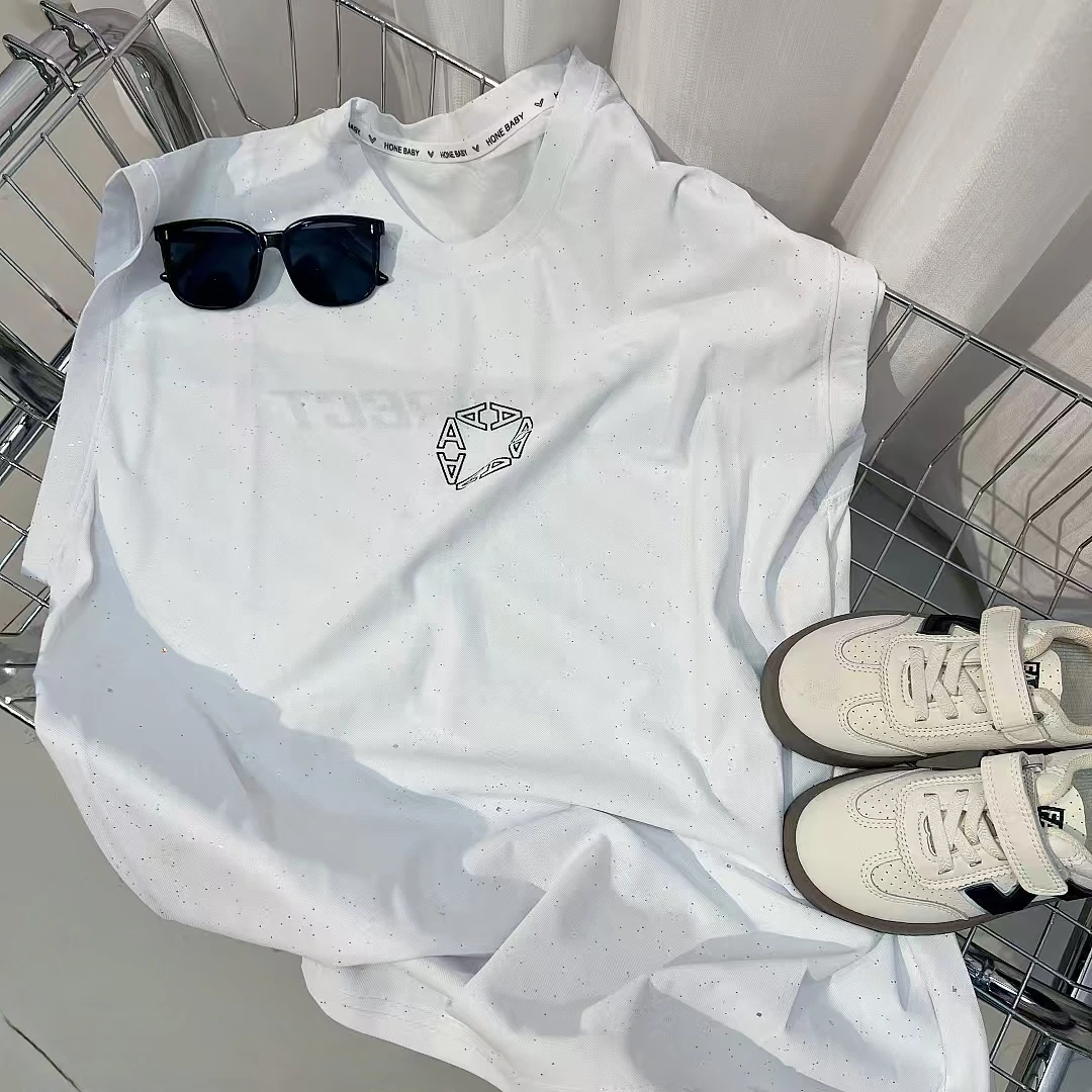 潮流针织短袖重工常规款设计师T恤中长款圆领烫钻