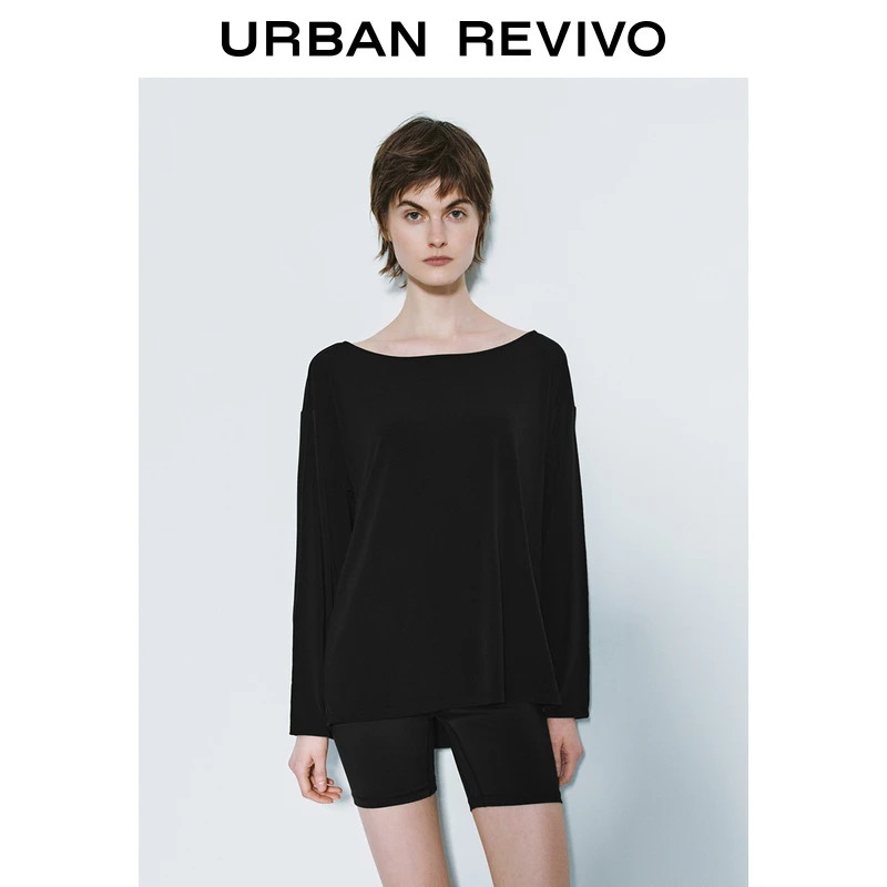 UR2025秋季新款女装休闲简约字母金属扣饰长袖T恤UWS450002