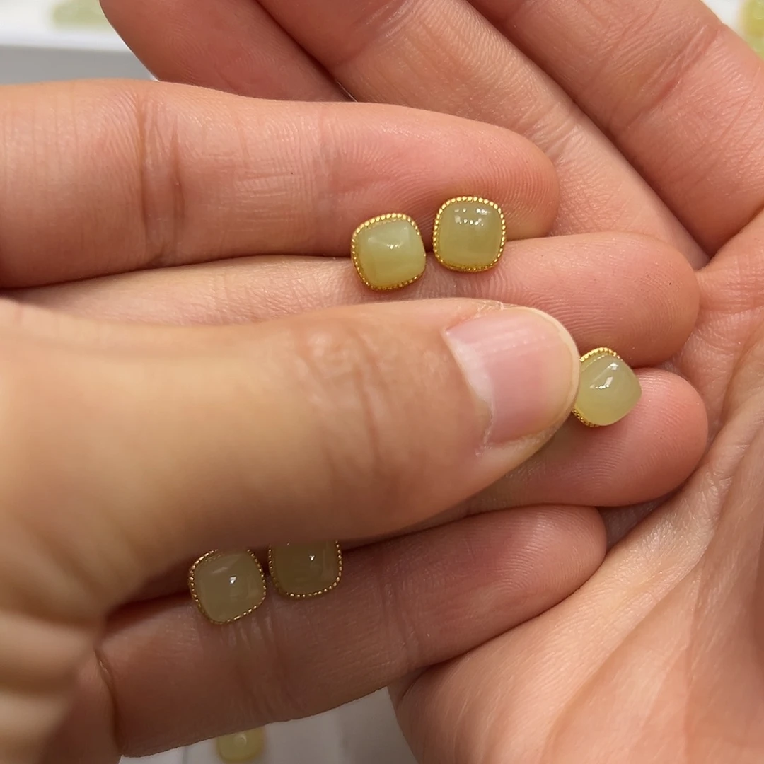 和田玉耳饰银S925镶嵌若**兰