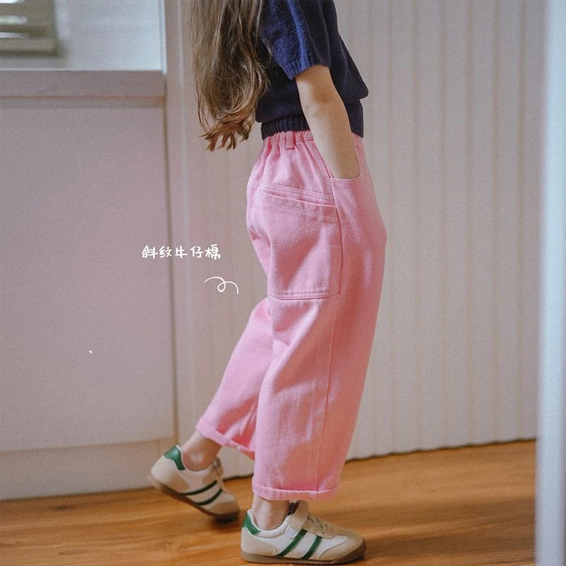 女童粉色裤子2025春季新款儿童洋气休闲裤女孩斜纹棉宽松直筒裤潮