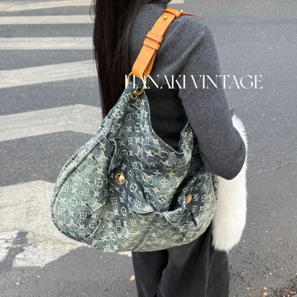 95新 LouisVuitton/路易威登 花绮中古/lv限定牛仔托特包/95新