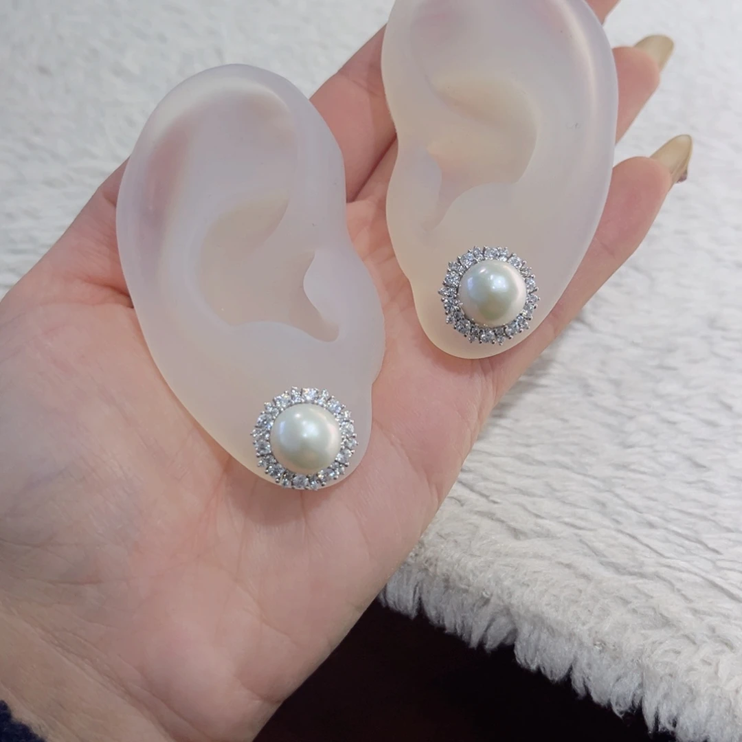 银S925镶嵌淡水珍珠耳饰