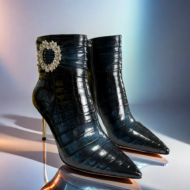 【非遗手工】保证尼罗鳄手工鞋气质时尚大气真皮女短靴鳄鱼皮女鞋