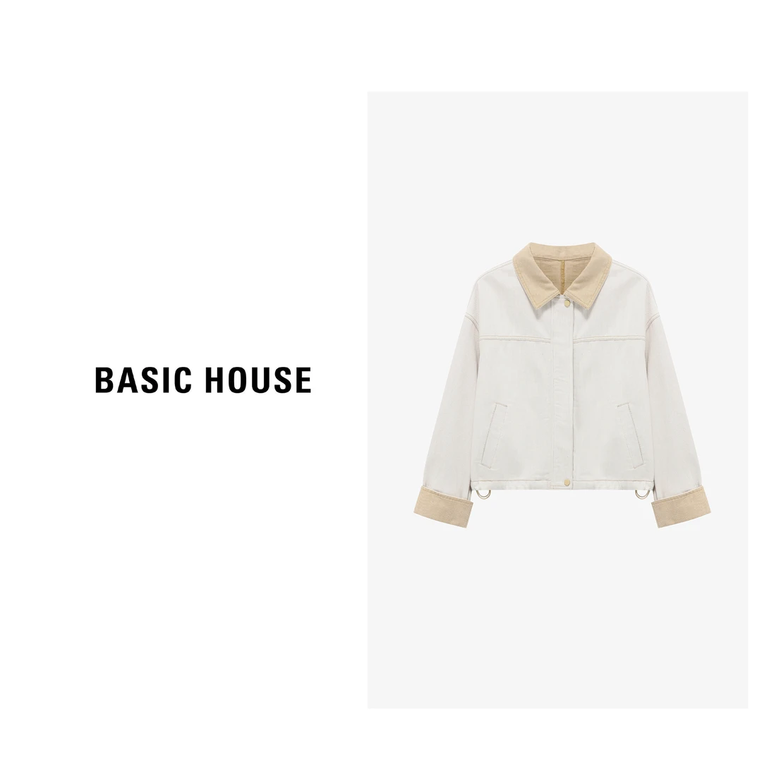 Basic House/百家好时尚简约运动撞色短款牛仔夹克-B0625H5C662