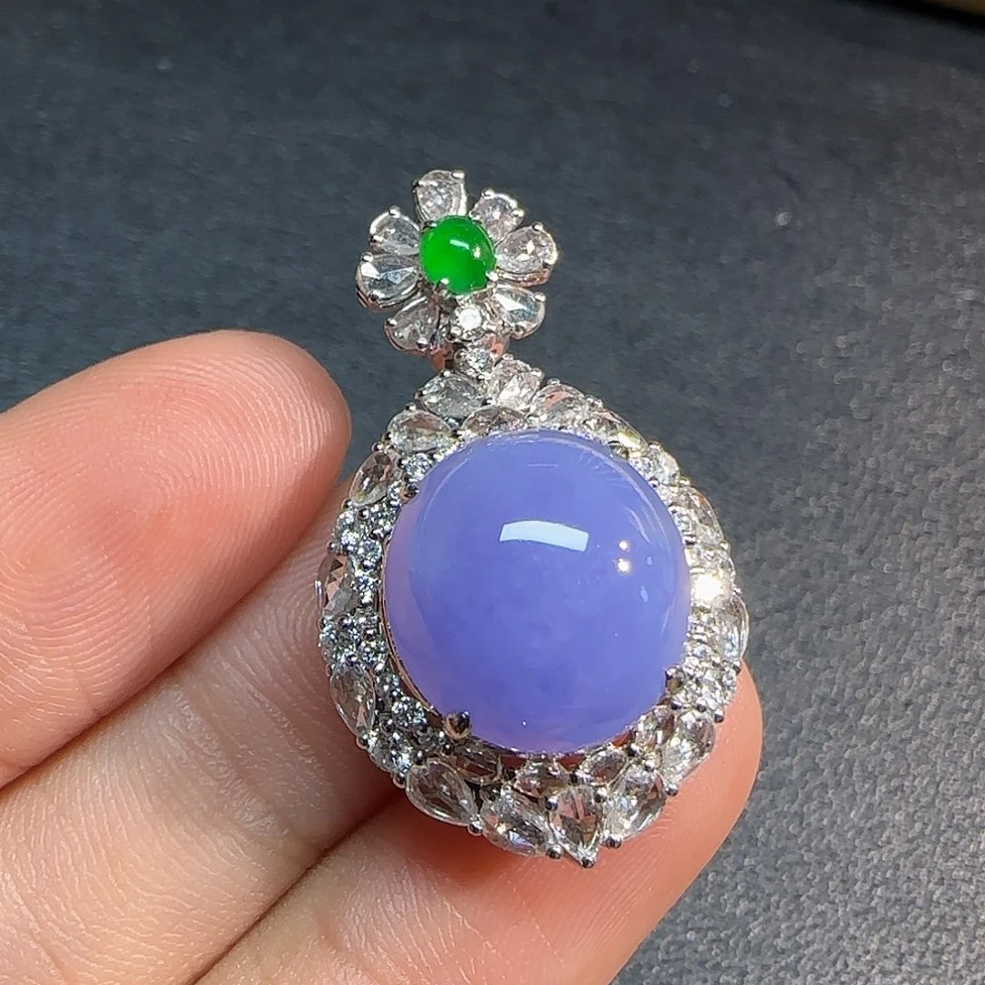 翡翠18K金镶嵌吊坠(不含链)蛋面