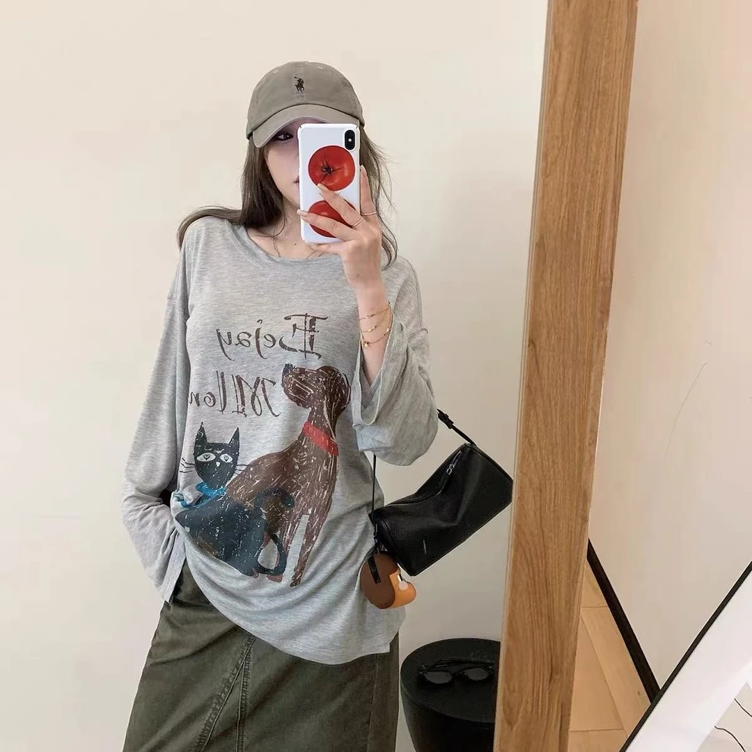 【Z】625/931360/129-9  时尚百搭宽松圆领设计师印花长袖T恤女