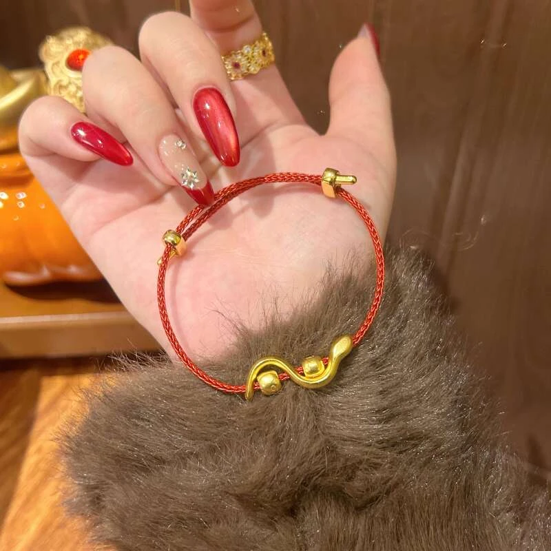 铜合金手链 蛇年蛇形画蛇添财皮绳手链