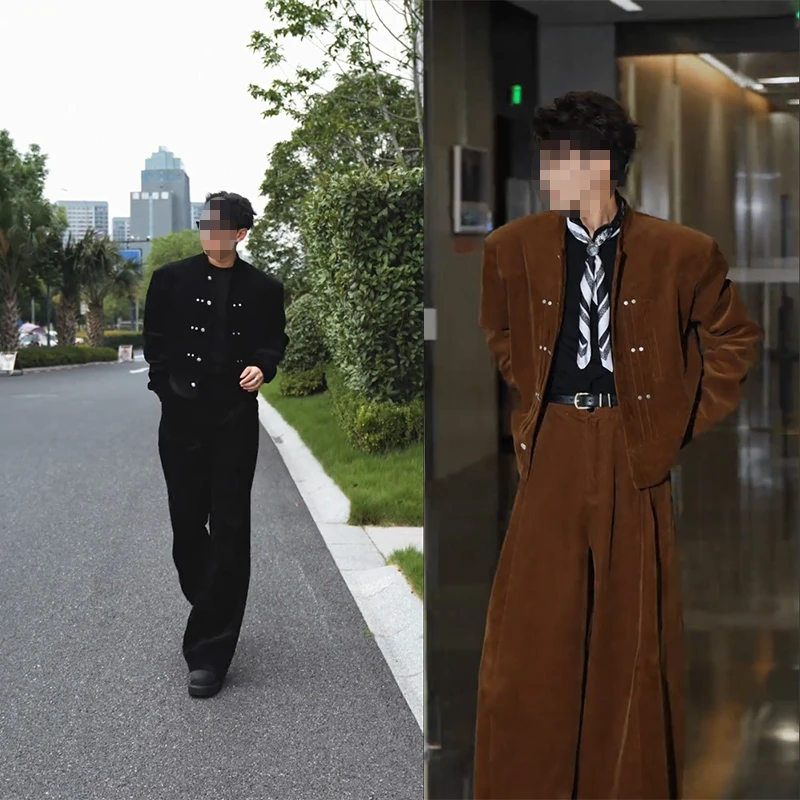 龙刀刀秋季百搭美式复古设计感立领夹克套装潮牌宽松休闲外套长裤