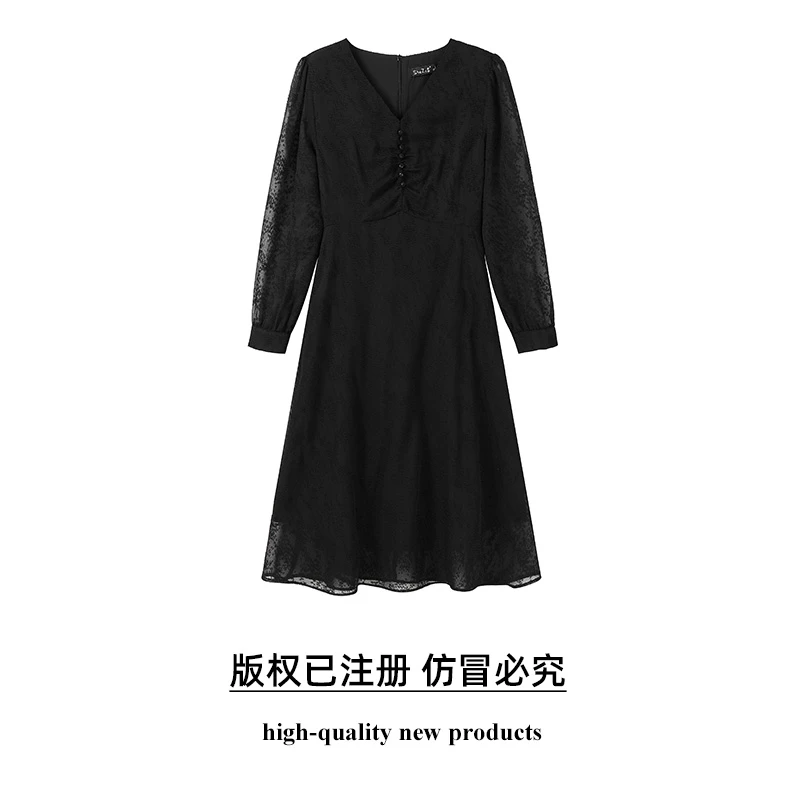 奢姿【温柔海岸】2025年春季新款大码女V领胖妹妹法式温柔风连衣裙