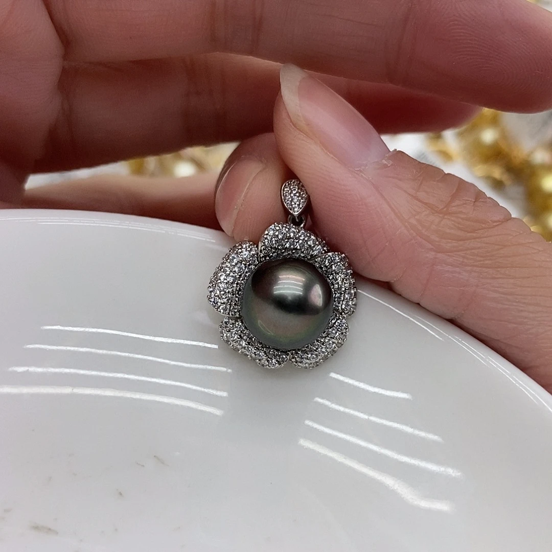 银S925镶嵌海水珍珠吊坠(不含链)