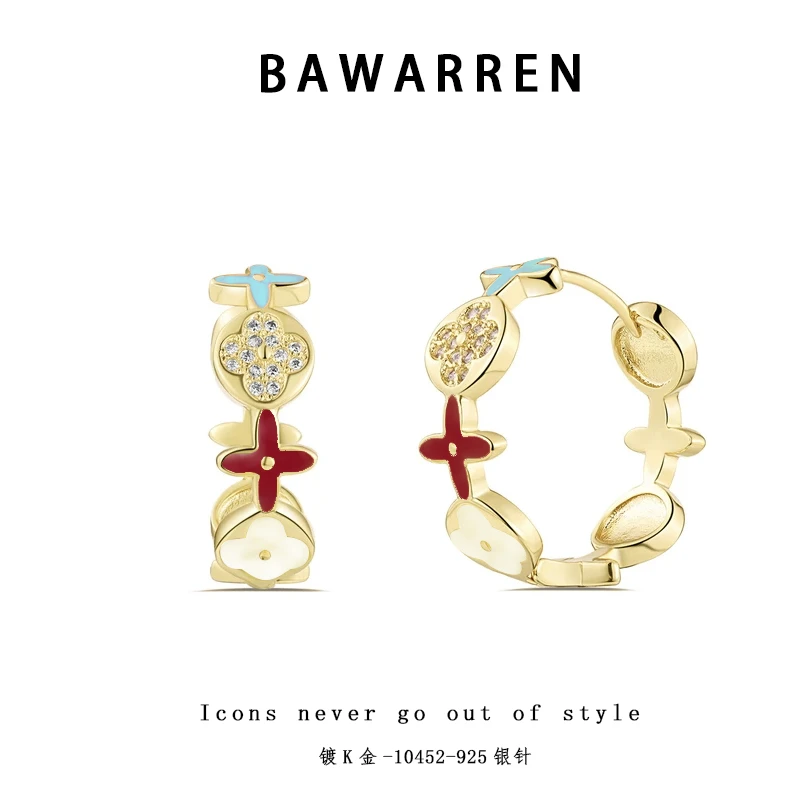 Bawarren 10452-尖花耳圈精致耳环欧美优雅