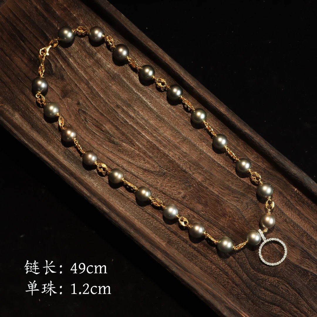 大溪地黑珍珠项链 12mm 18K金 天然海水珍珠 010490141