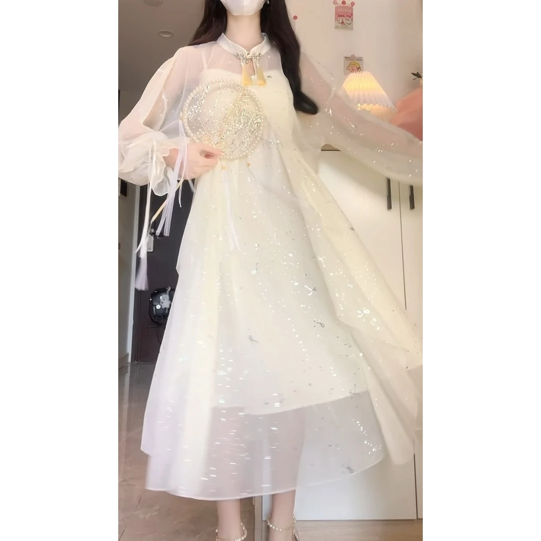 春夏季设计款高质版仙气飘飘闪闪新中式仙女裙连衣裙套装裙气质