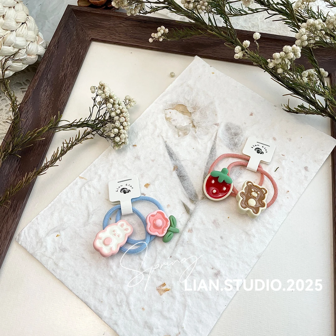 草莓熊＆兔小花 全店凑满19.9包邮 Lian家 两指发绳 C-023