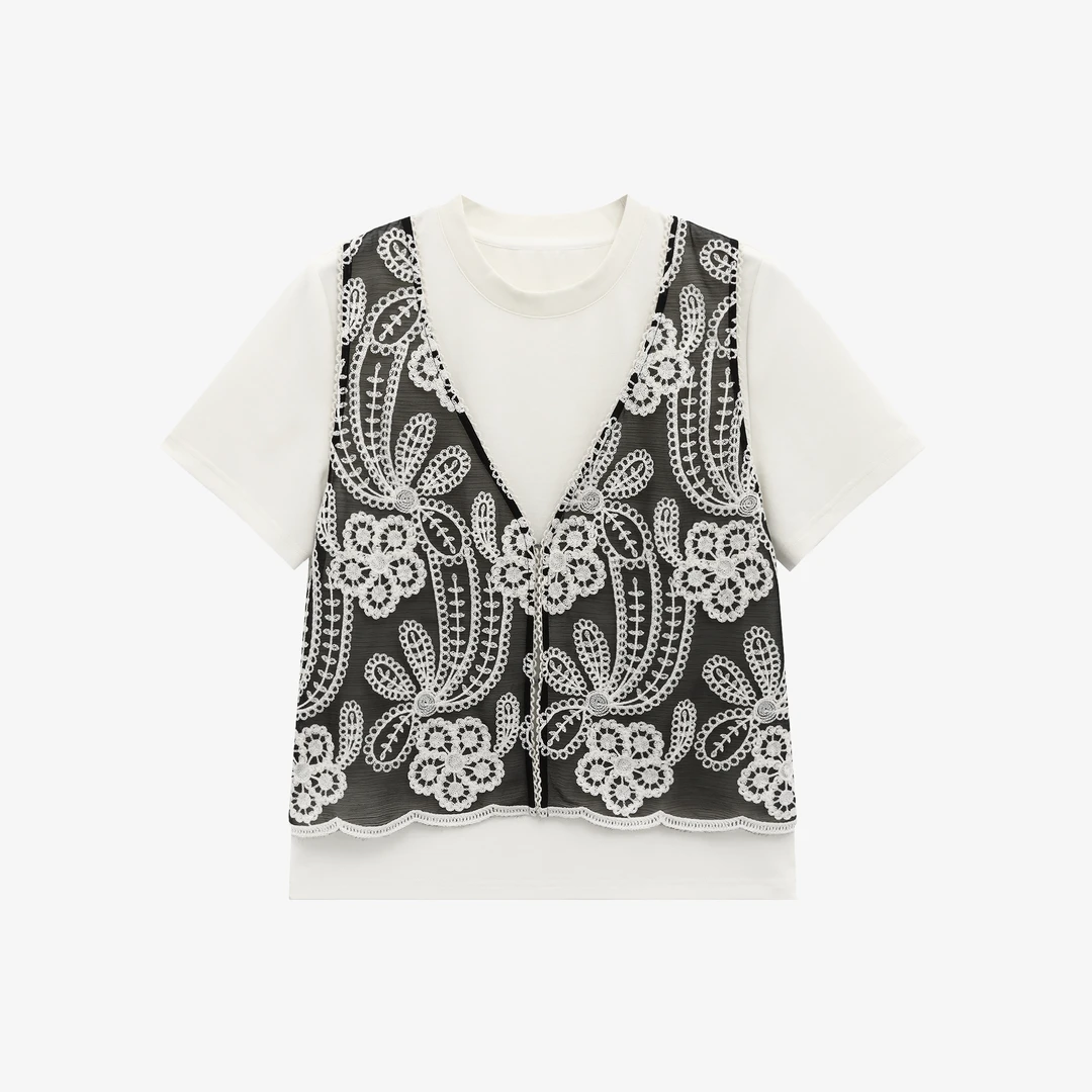 复古极简风洋气圆领拼接清冷新中式T恤 JK000650【阿邱时尚社】