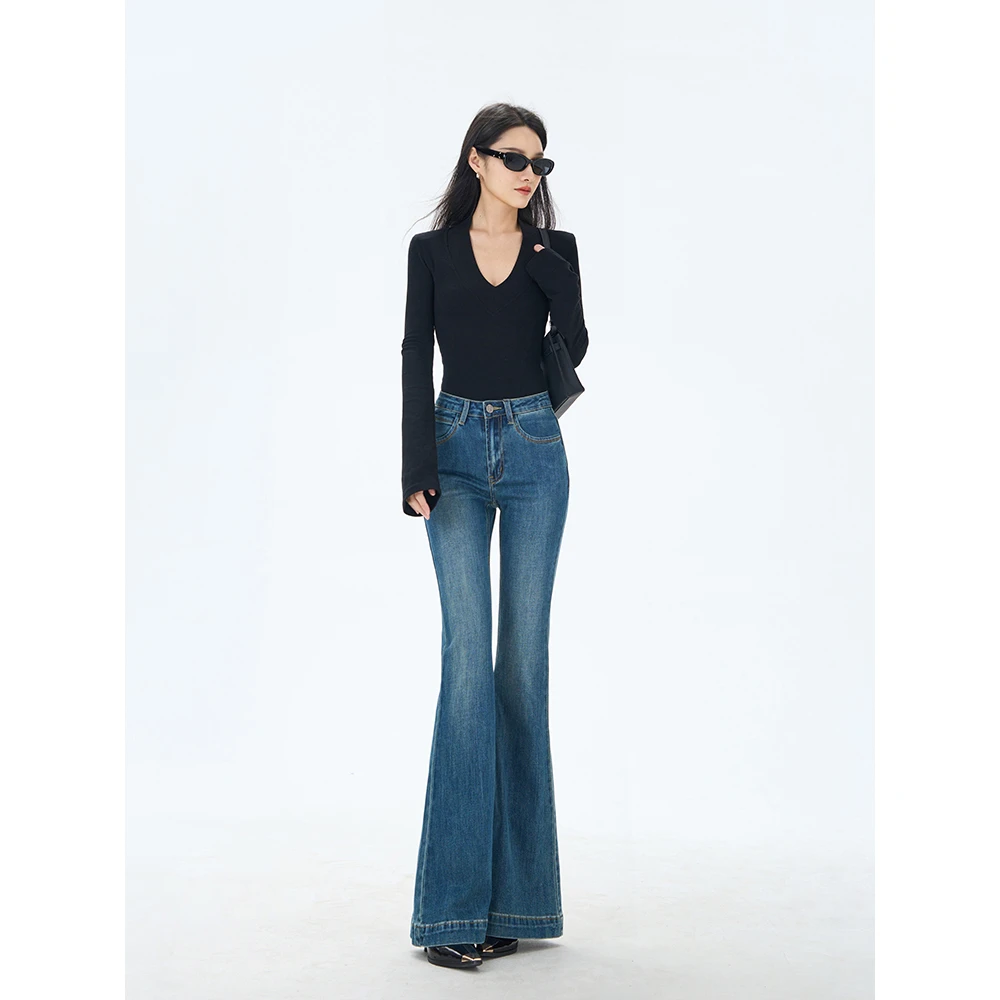 复古牛仔裤女款爆款2025春季新款正品修身显瘦低腰微喇叭裤子