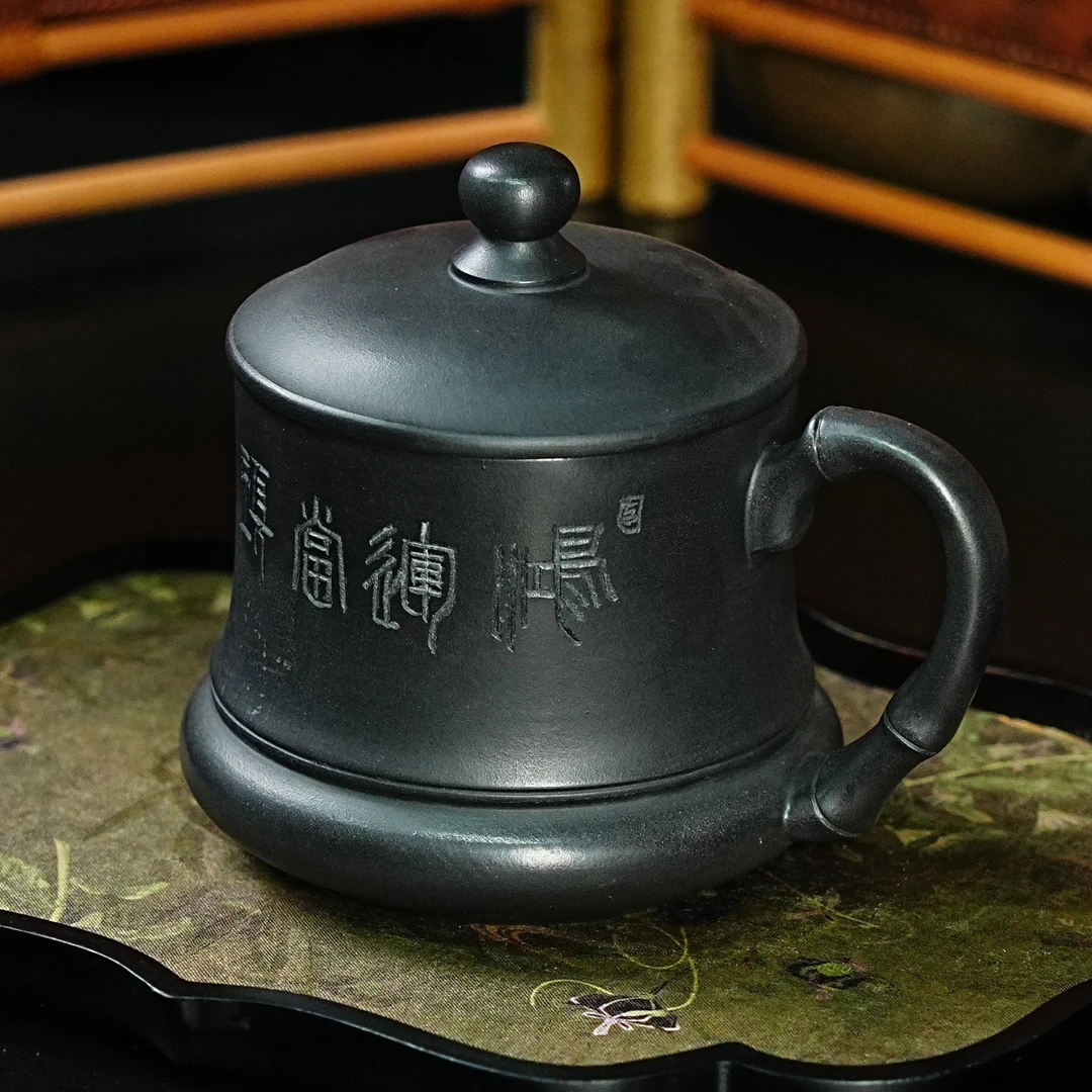 【0290鸿运当头盖杯】宜兴原矿紫砂全手工刻绘石黄茶杯主人杯茶器