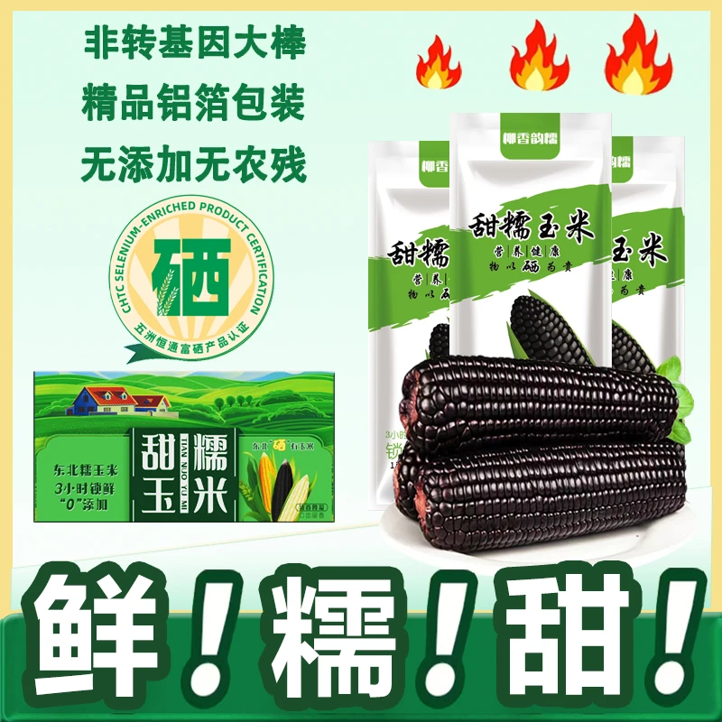 【8根】东北大棒富硒黑玉米8支甜糯玉米单根300克以上营养