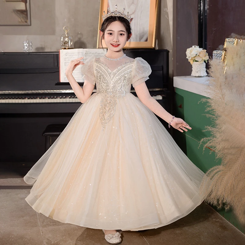 女童主持人礼服婚礼花童裙子儿童钢琴演出服高级感轻奢小众公主裙