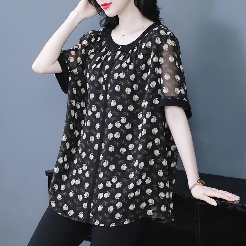 大码女装衬衣女2025夏季新款贵夫人高端撞色印花加宽240339