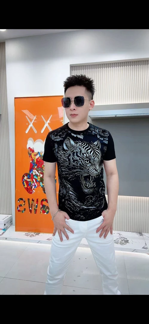 夏季新款男士潮流个性印花时尚百搭修身高级帅气圆领短袖休闲t恤