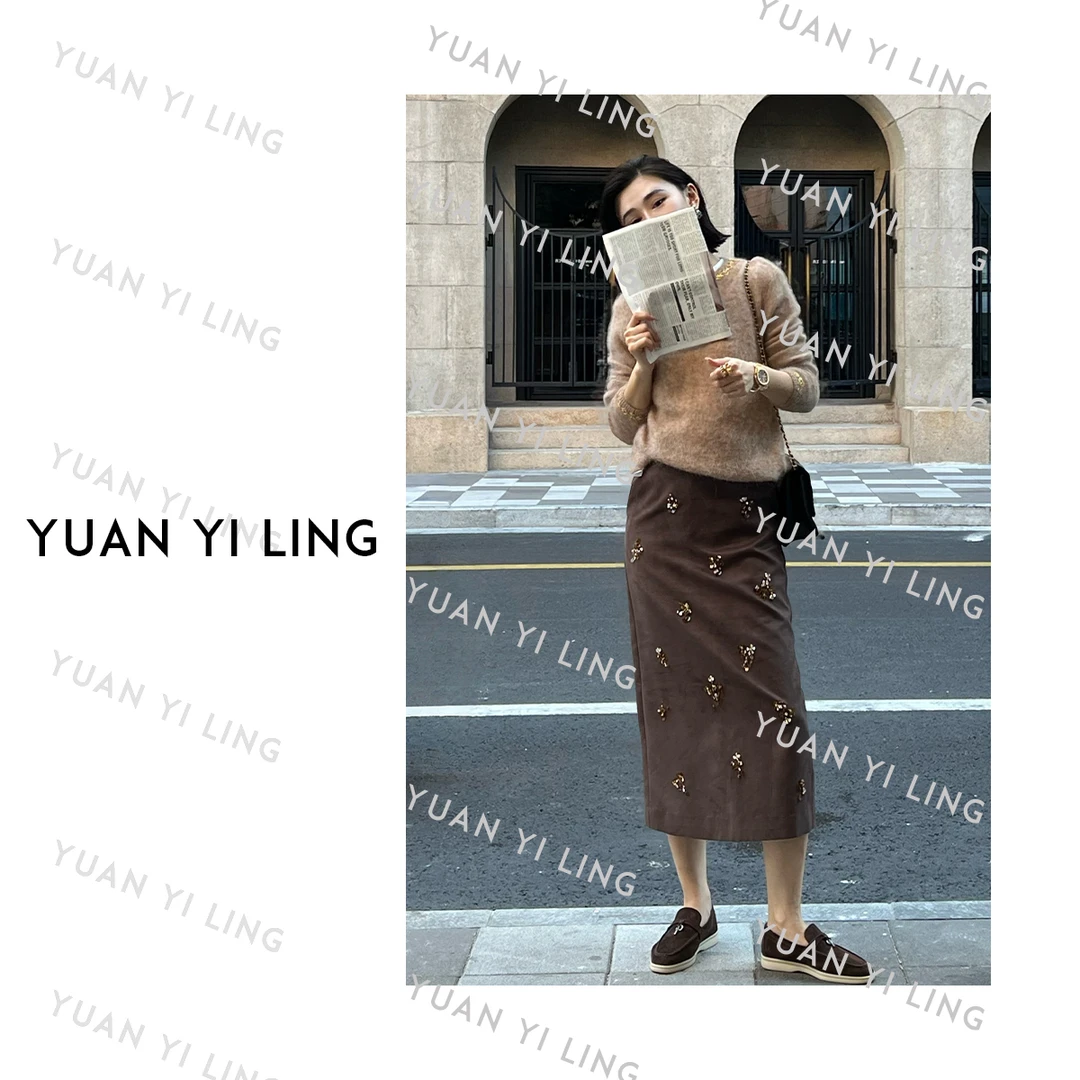 袁艺灵【琥珀午后】25秋冬日本进口重工钉珠直筒时尚百搭半身裙5102