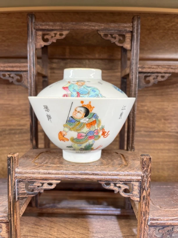 手绘无双谱孙郎盖碗陶瓷小盖碗白瓷茶具150cc