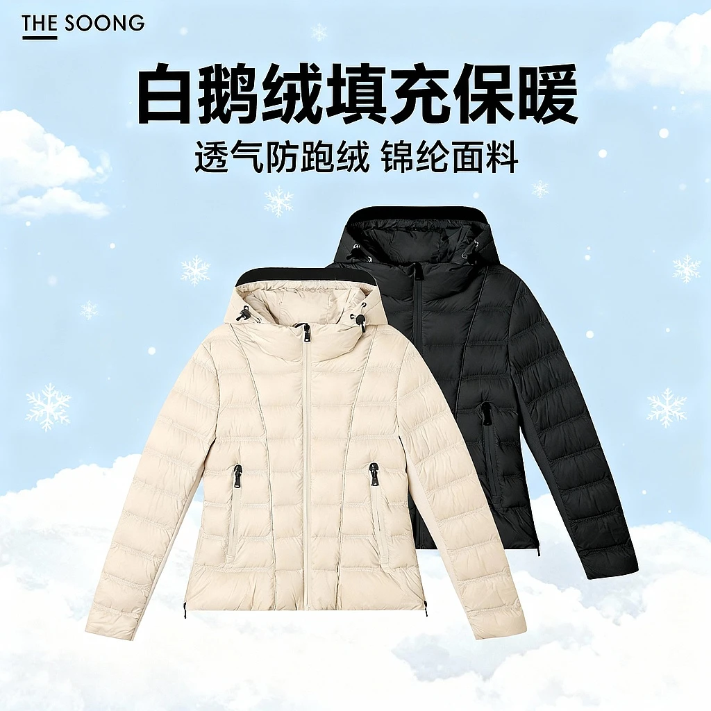 THESOONG|小蛮腰’90白鹅绒轻薄修身防跑绒保暖短款羽绒服外套8033
