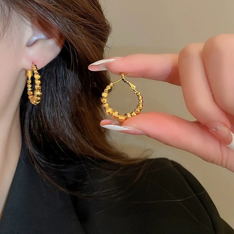 铜合金耳饰 金色菱形珠珠小耳环