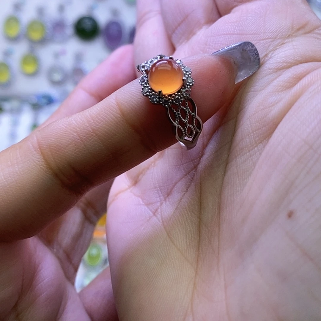 岫玉银S925镶嵌戒指