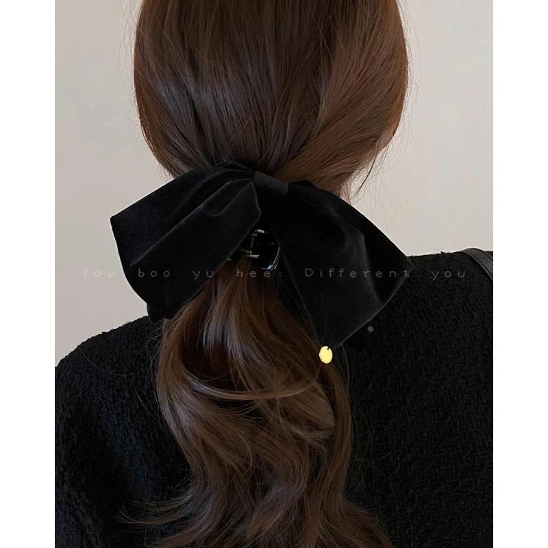 黑色丝绒大蝴蝶结抓夹女2025新款感半扎发鲨鱼夹发饰发夹头饰