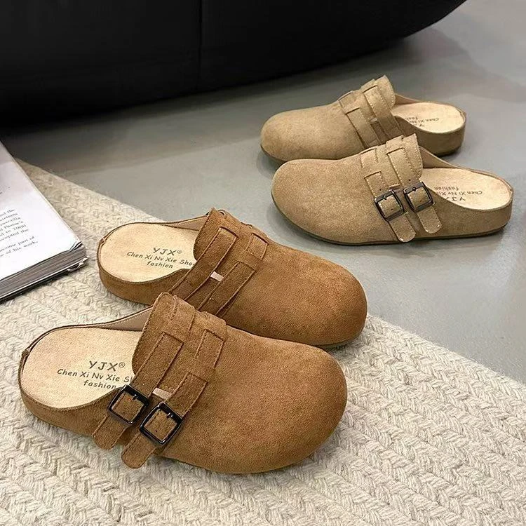 休闲风包头纯色日常包头拖春季平底厚底方头凉拖夏季网红