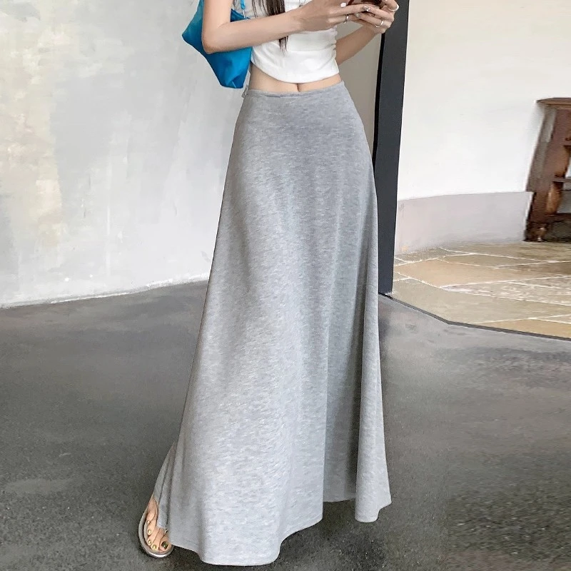 莫代尔半身裙女夏2025新款秋季中长款高腰显瘦灰色垂感a字大摆裙